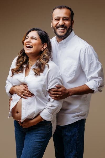 white shirt couples maternity session