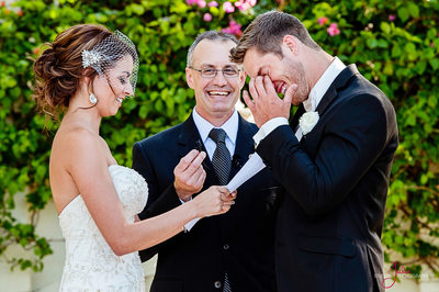 Bride and Groom exchanging vows, crying groom