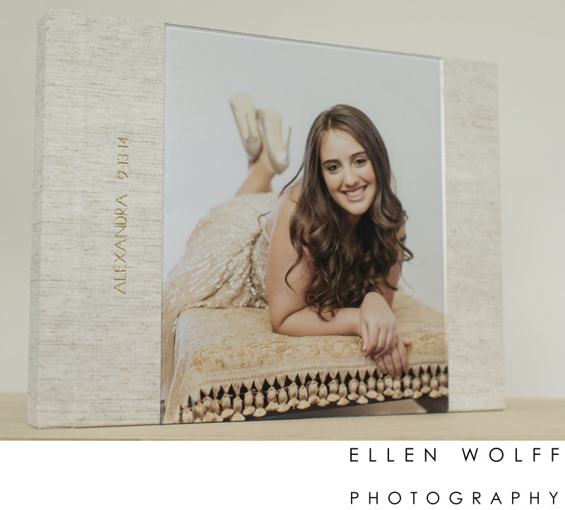 lucite bat mitzvah album with gold imprinting