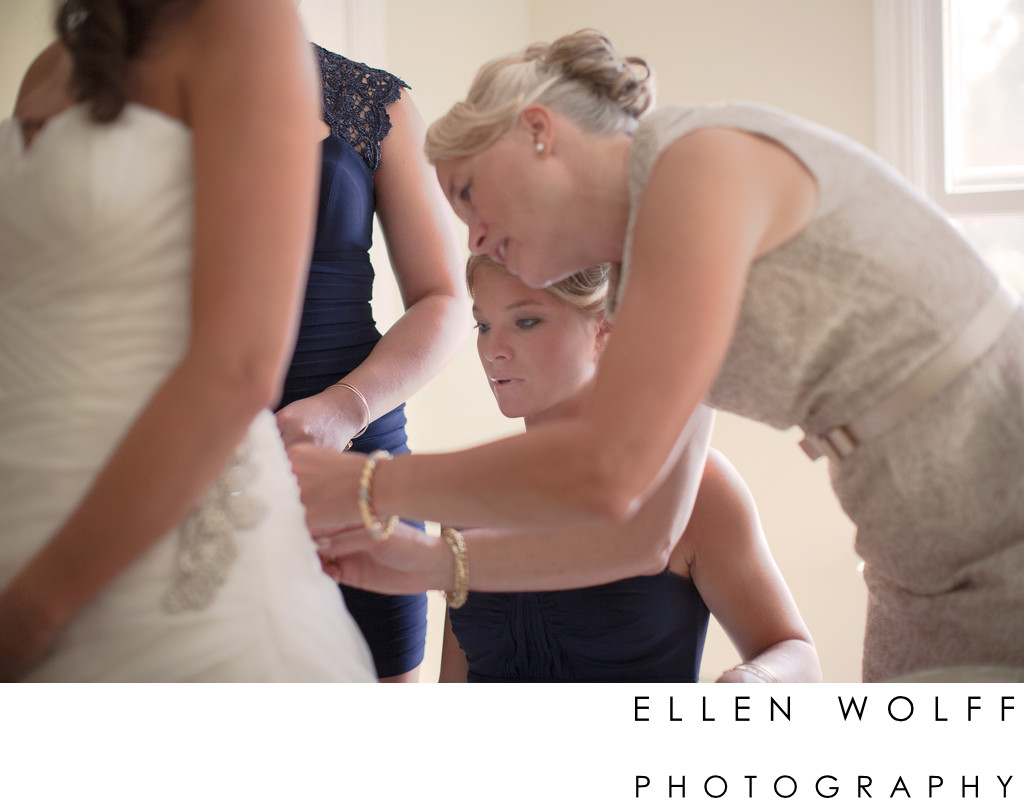 lacing up the back of the wedding dress