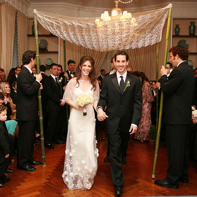bride and groom leaving the chuppah at Pratt House 