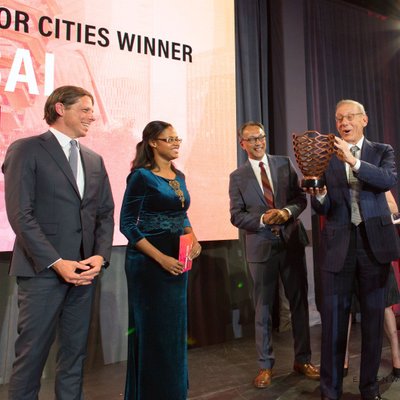 Winners of 2019 Ross Prize for Cities, with Stephen Ross