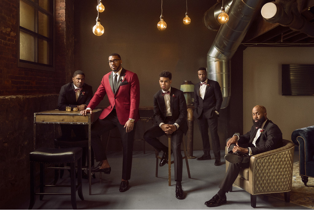 Stylish groom and groomsmen portrait
