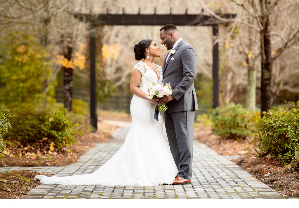 Smiling couple in fall Fox Hall Wedding Photo