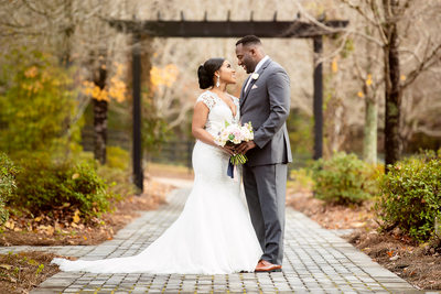 Smiling couple in fall Fox Hall Wedding Photo