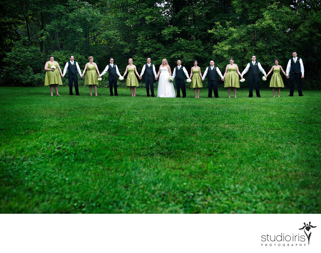 Bridal party holding hands at Eastern Townships Wedding