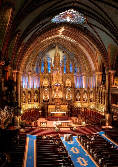 Photo of wedding from mezzanine at Montreal's Notre Dame Basilica
