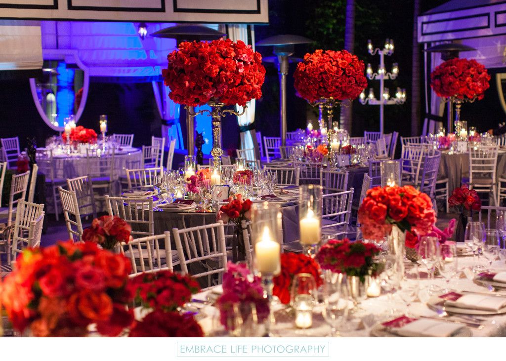 Reception Tables with Candelabra Flower Arrangements