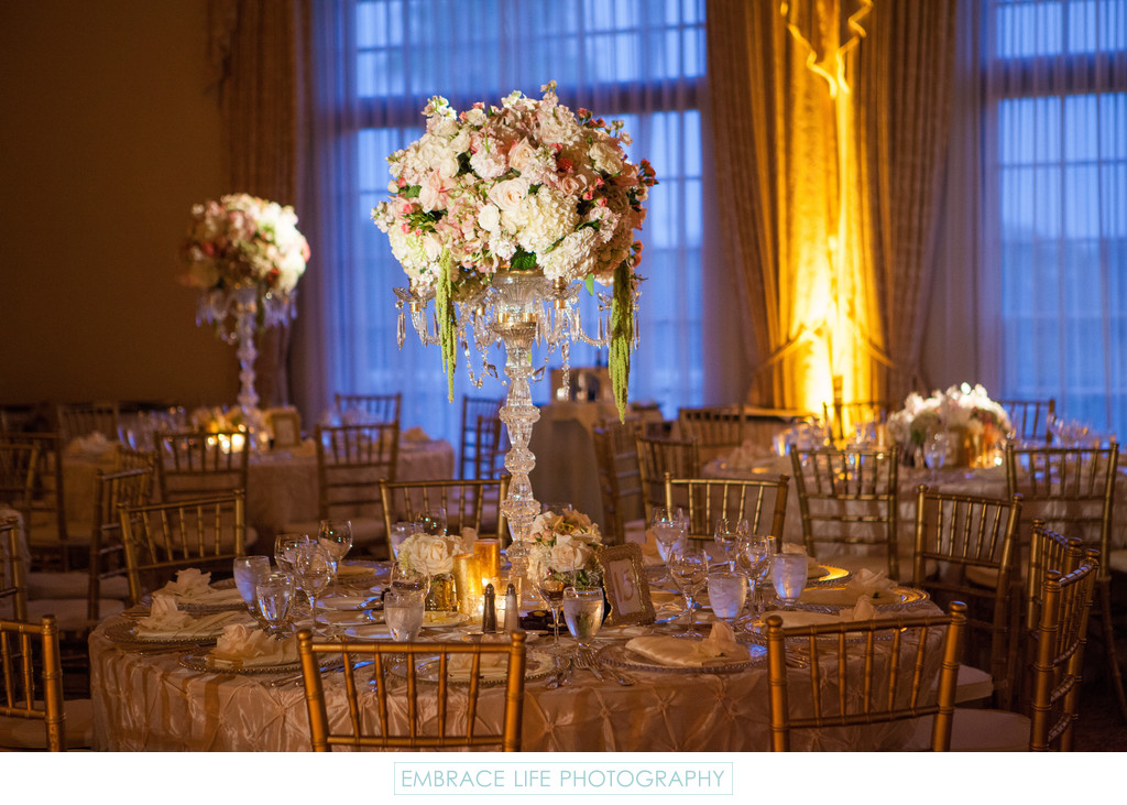 Tall Crystal Candelabra Vases Hold Rose Centerpiece