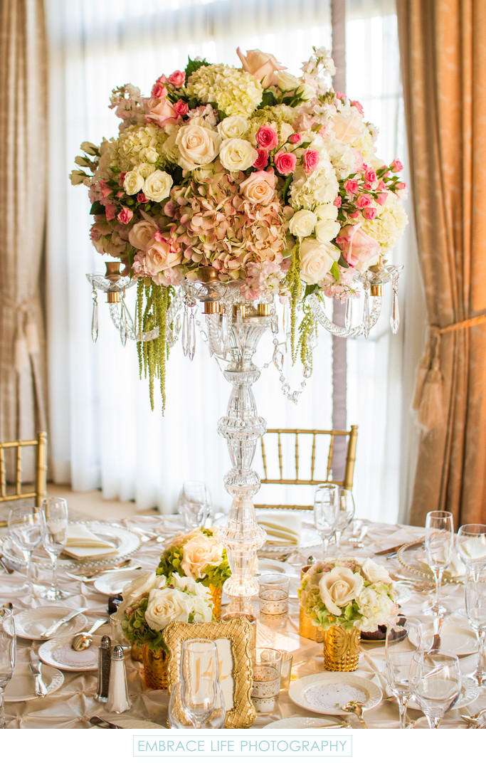 Tall Crystal Candelabra Floral Centerpiece - Los Angeles Portrait And 