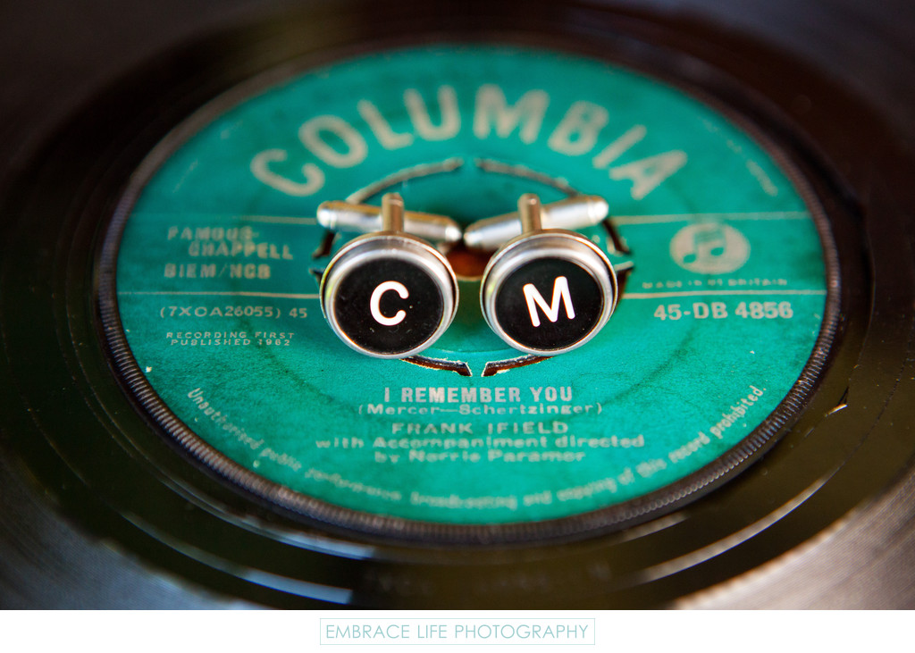 Vintage Monogram Cufflinks on Vinyl Record 45