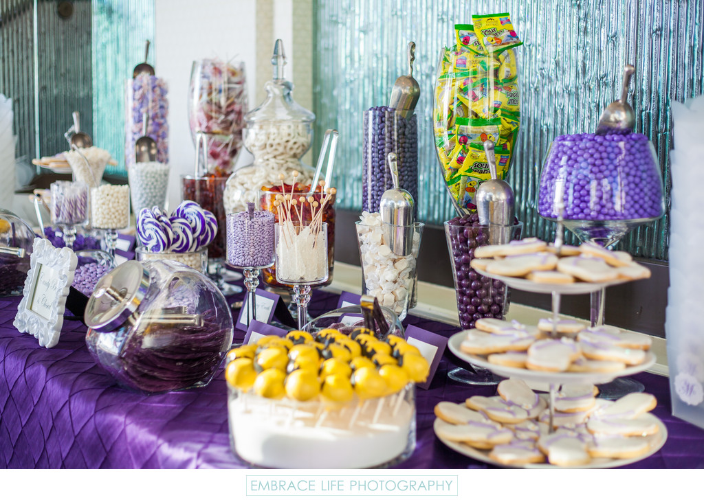 Purple Candy Table at LOEWS Santa Monica Beach Wedding