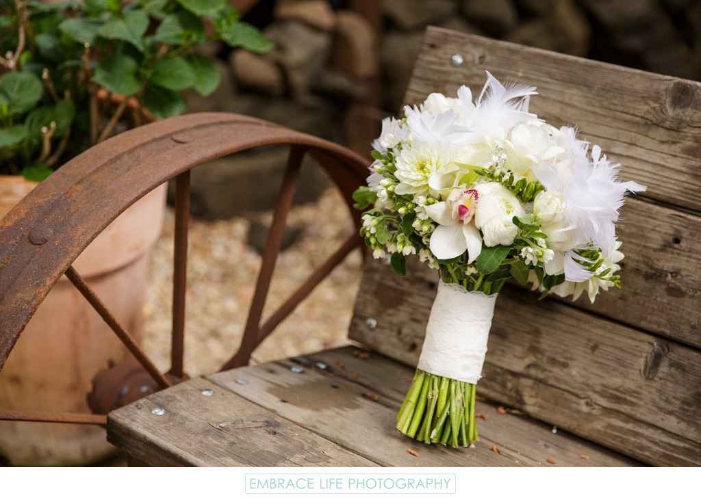 Calamigos Ranch Wedding - Bouquet with White Feathers