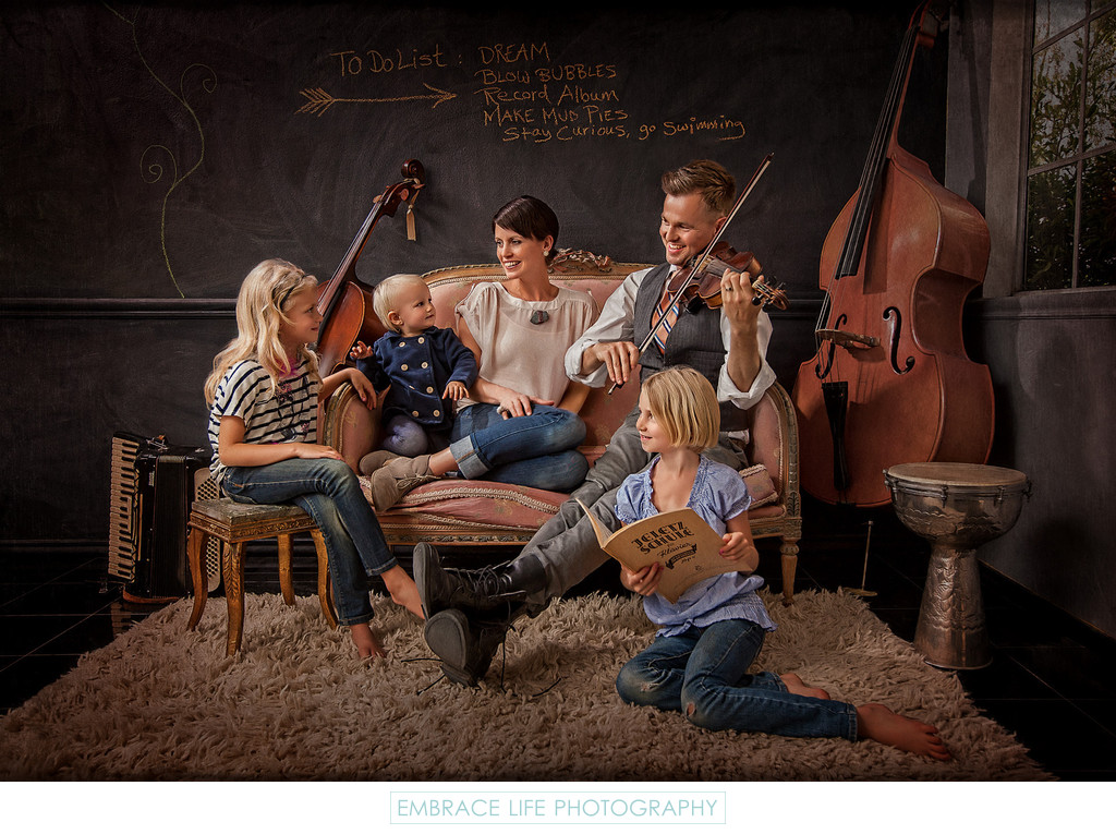 Editorial Style Portrait of Creative Musician Family