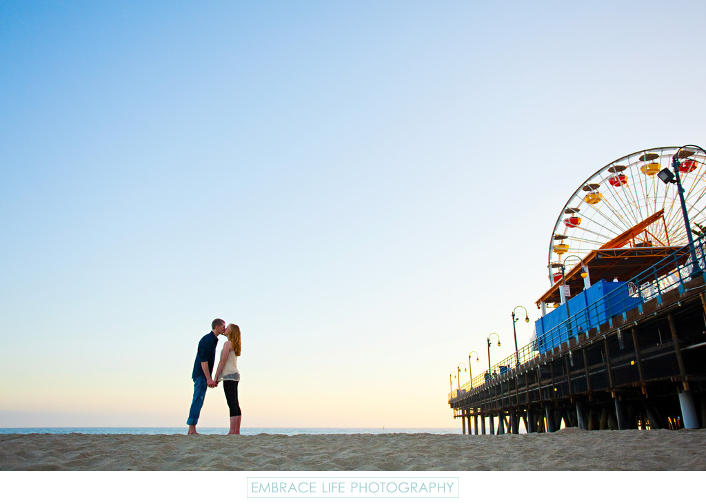 Engagement Portrait on the Beach at Santa Monica Pier