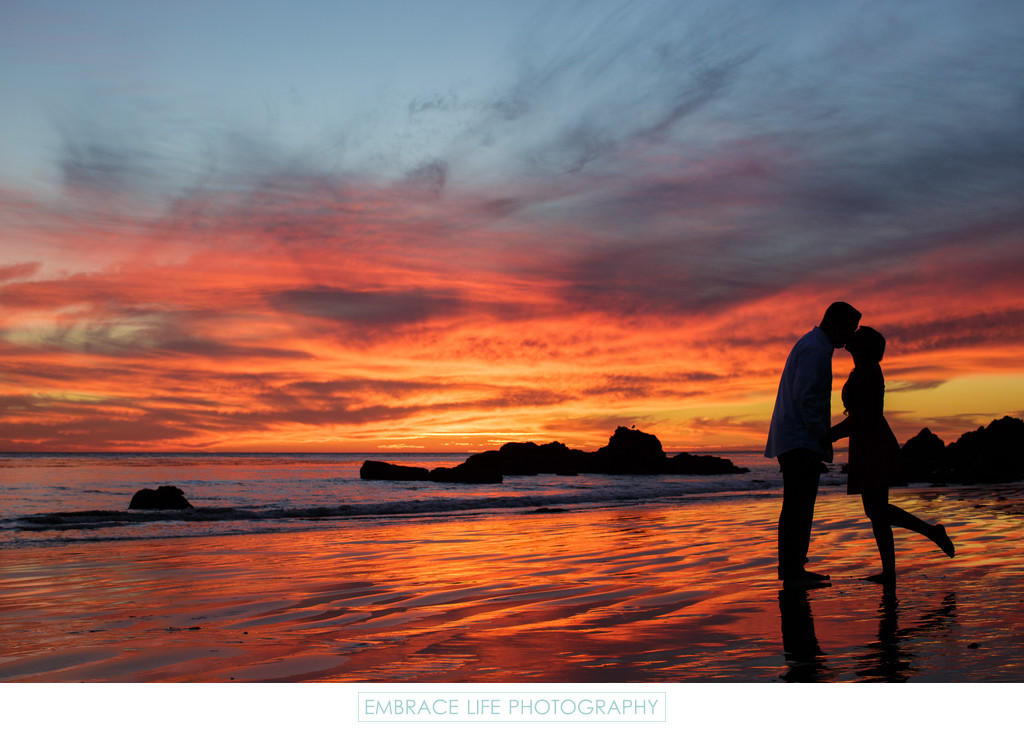 Malibu Sunset Engagement Portrait Silhouette