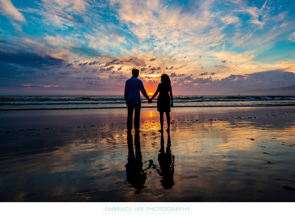 Silhouette Engagement Photo at Sunset, Santa Monica