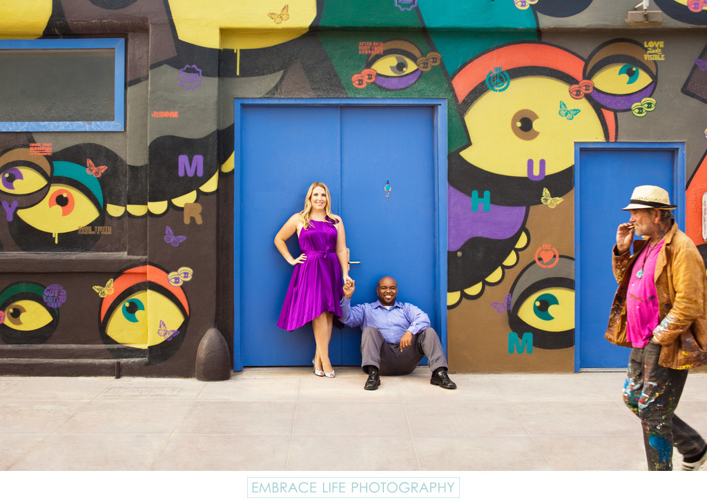 Venice Beach Engagement Portrait with Colorful Mural