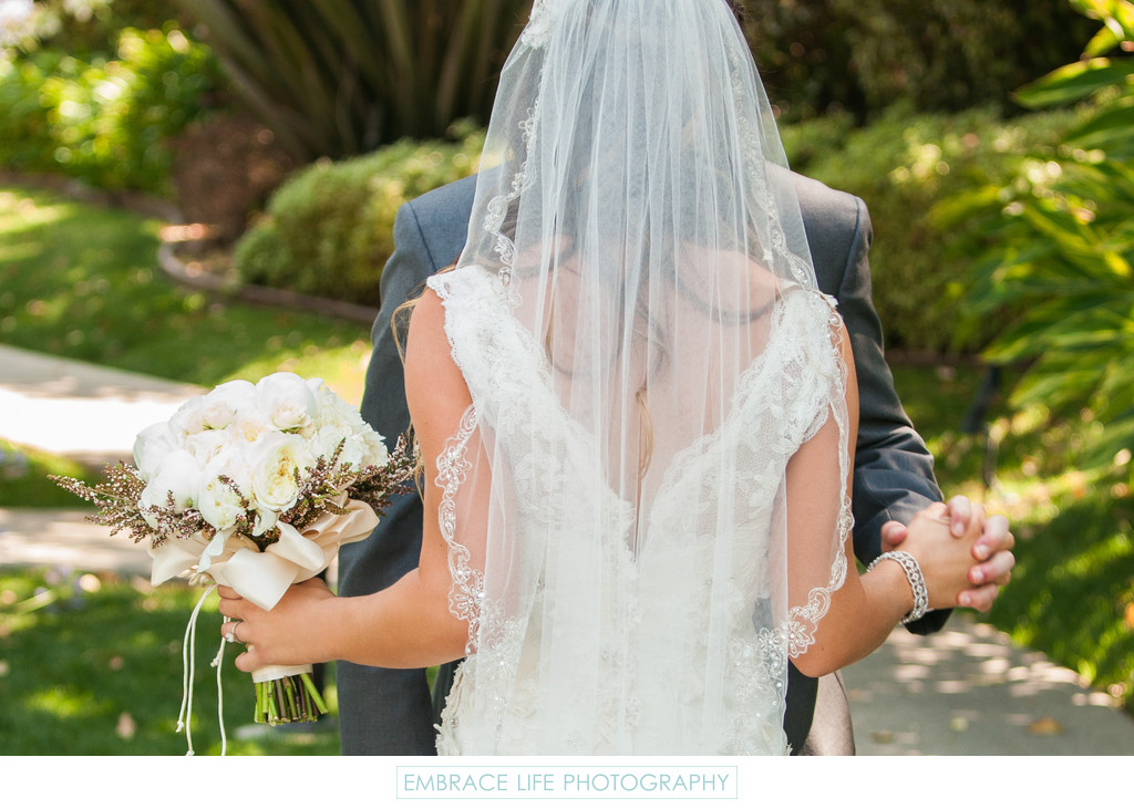 Back View of Simple Lace Wedding Veil