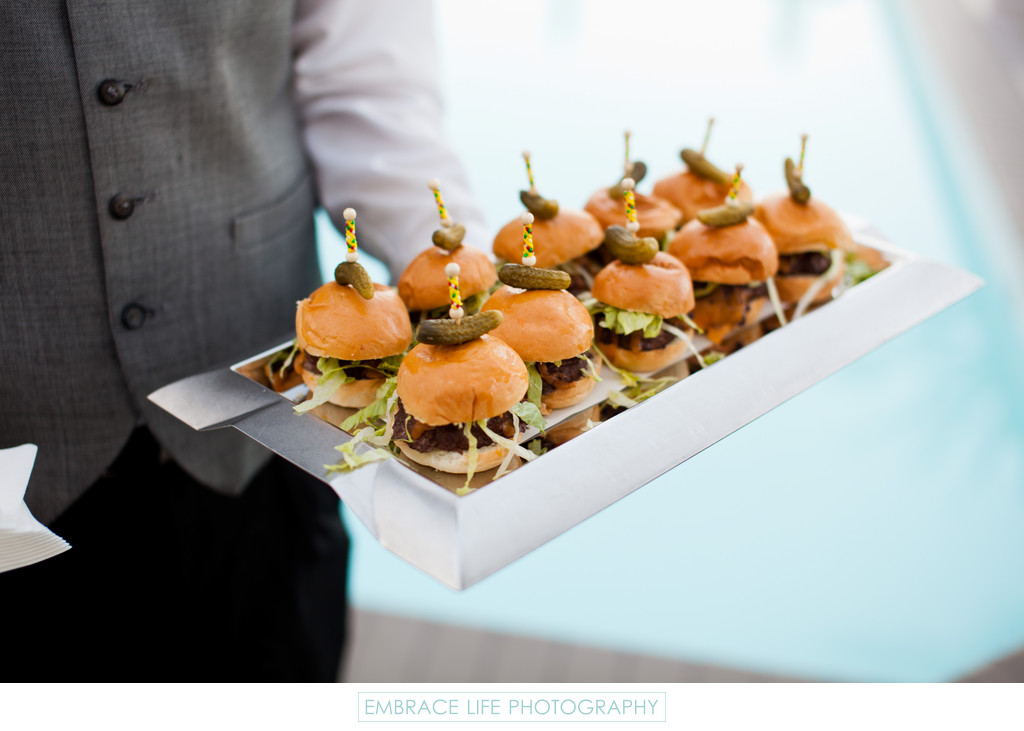Sliders on Modern Silver Tray Served Poolside