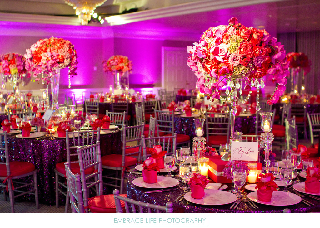 Pink and Purple Wedding Reception Decor