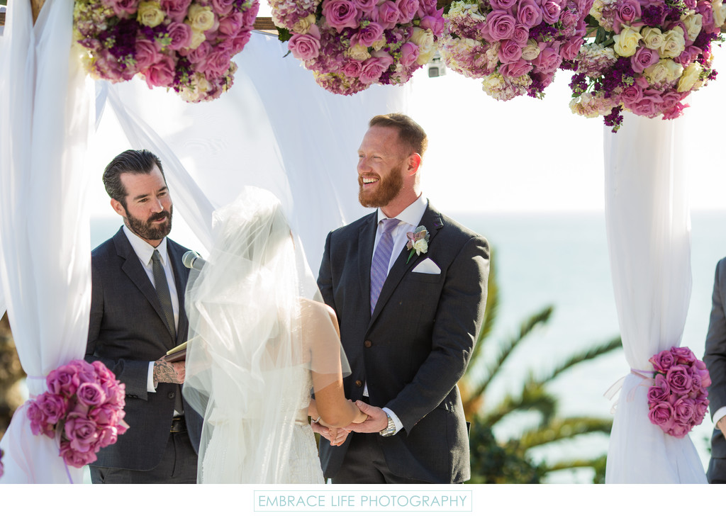 Happy Groom Smiles During Los Angeles Beach Wedding