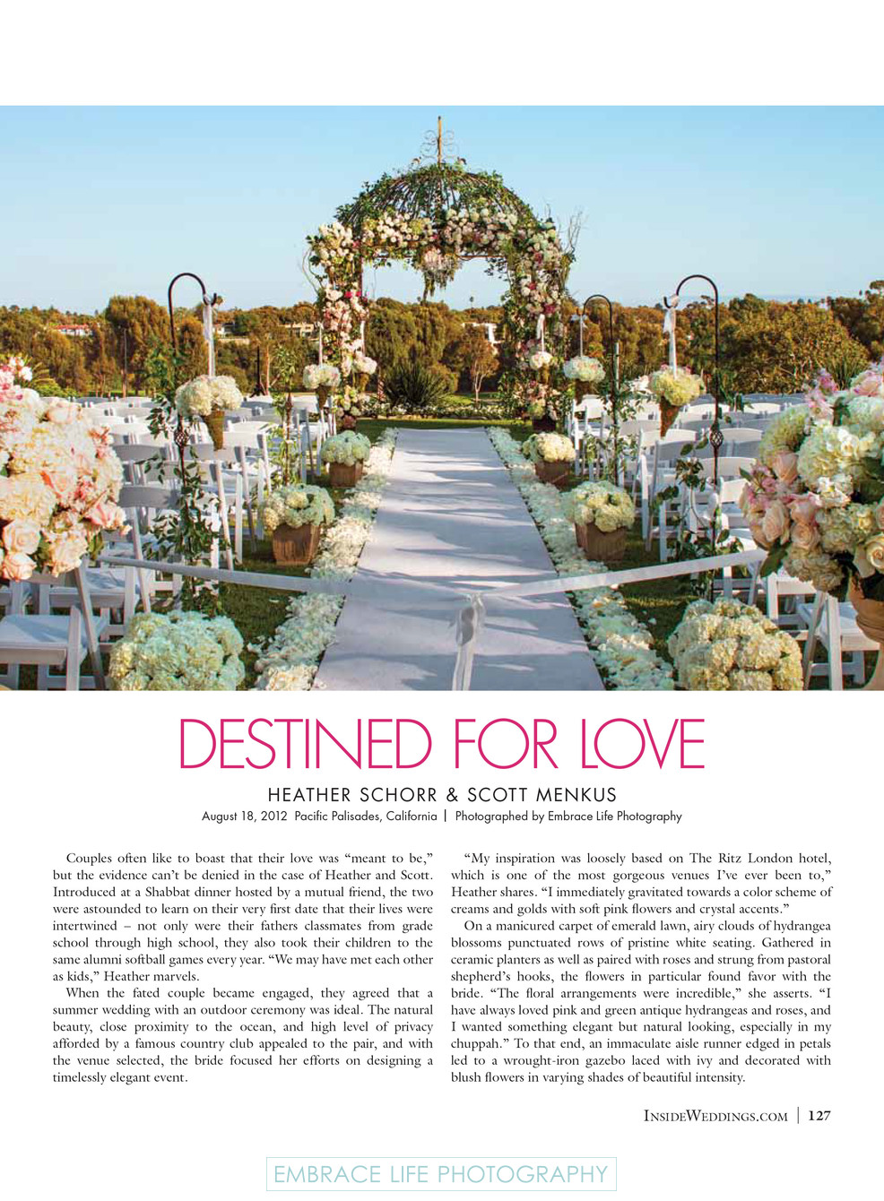 Floral Lined Aisle and Chuppah - Inside Weddings