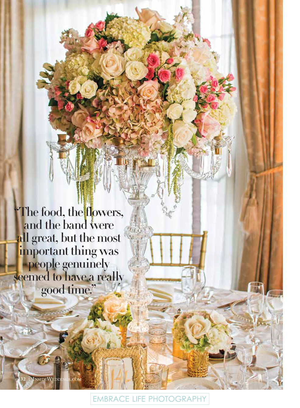 Crystal Candelabra Flower Centerpiece - Inside Weddings