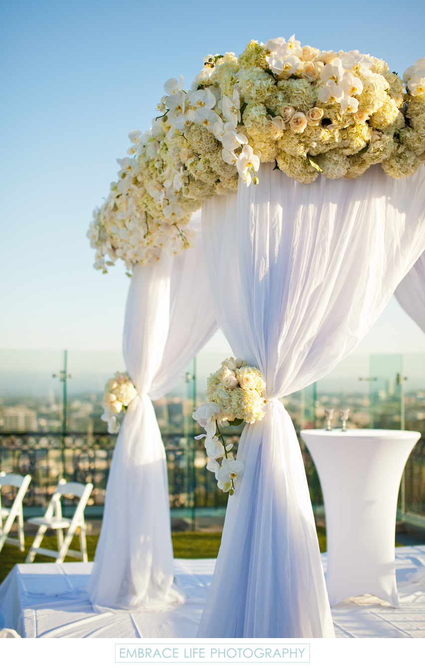 Los Angeles Wedding Chuppah Covered in White Flowers