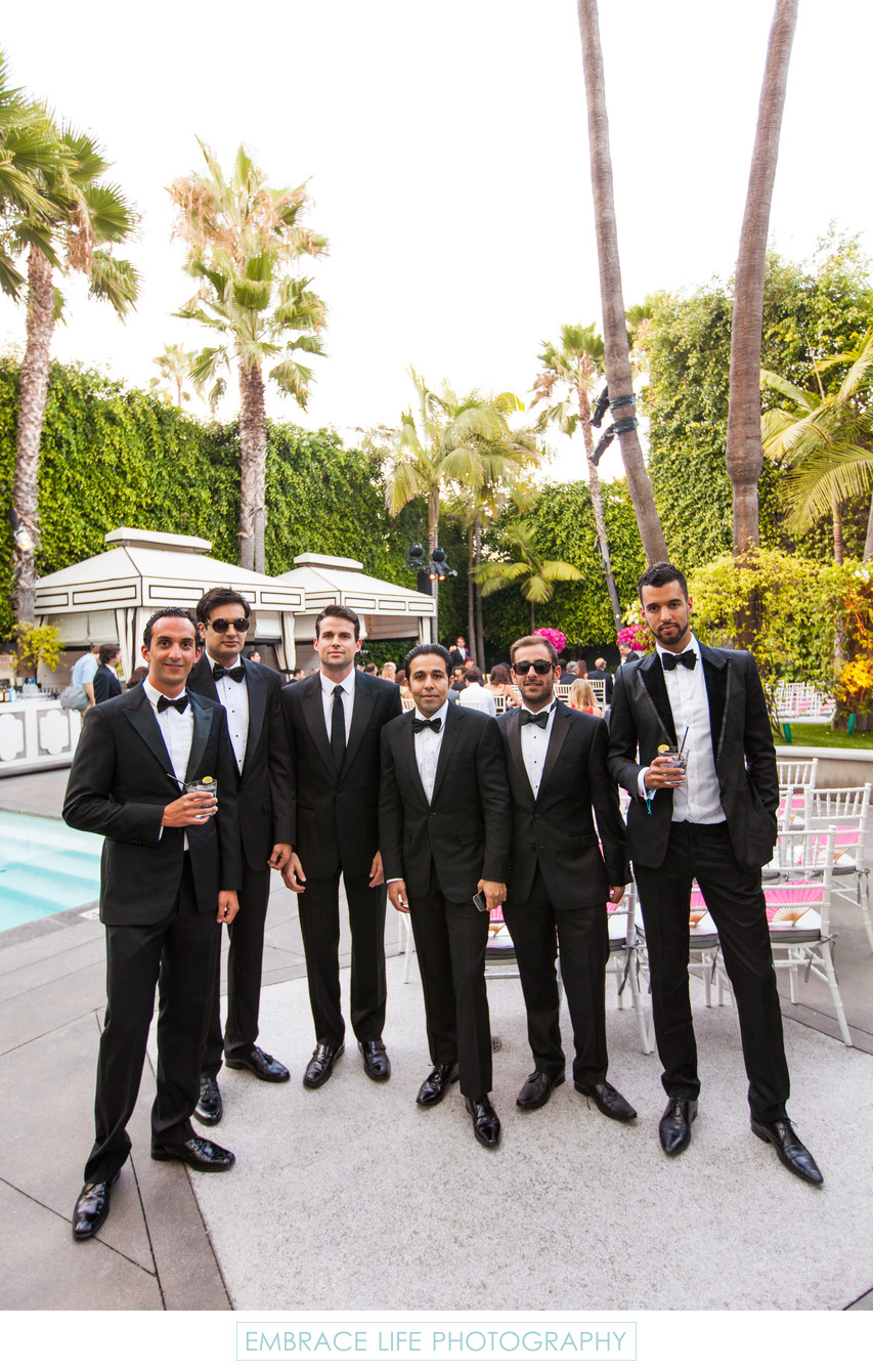 Groomsmen Casually Pose Poolside