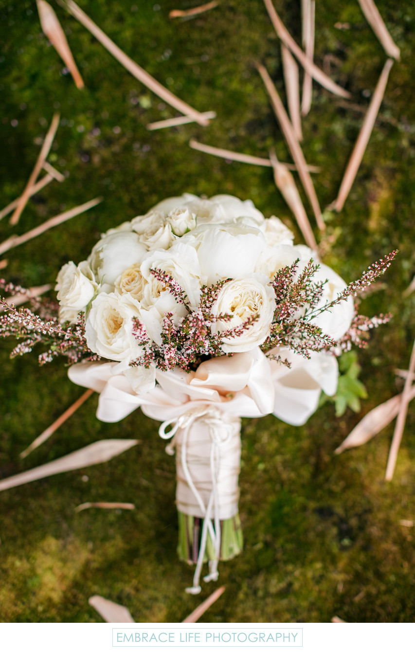 White Peony and Rose Bouquet With Calcynia