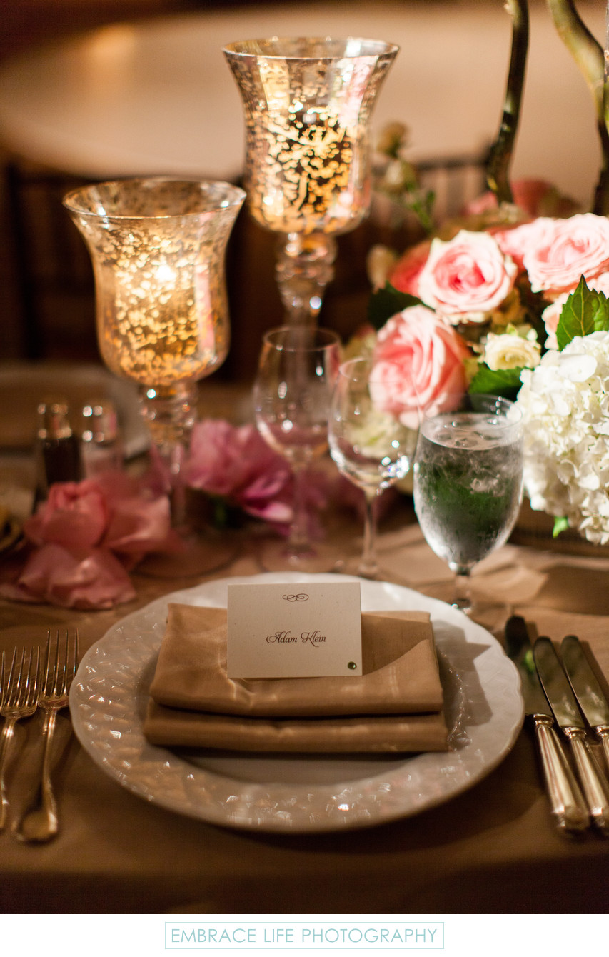 Elegant Table Setting with Mercury Glass Candle Holders