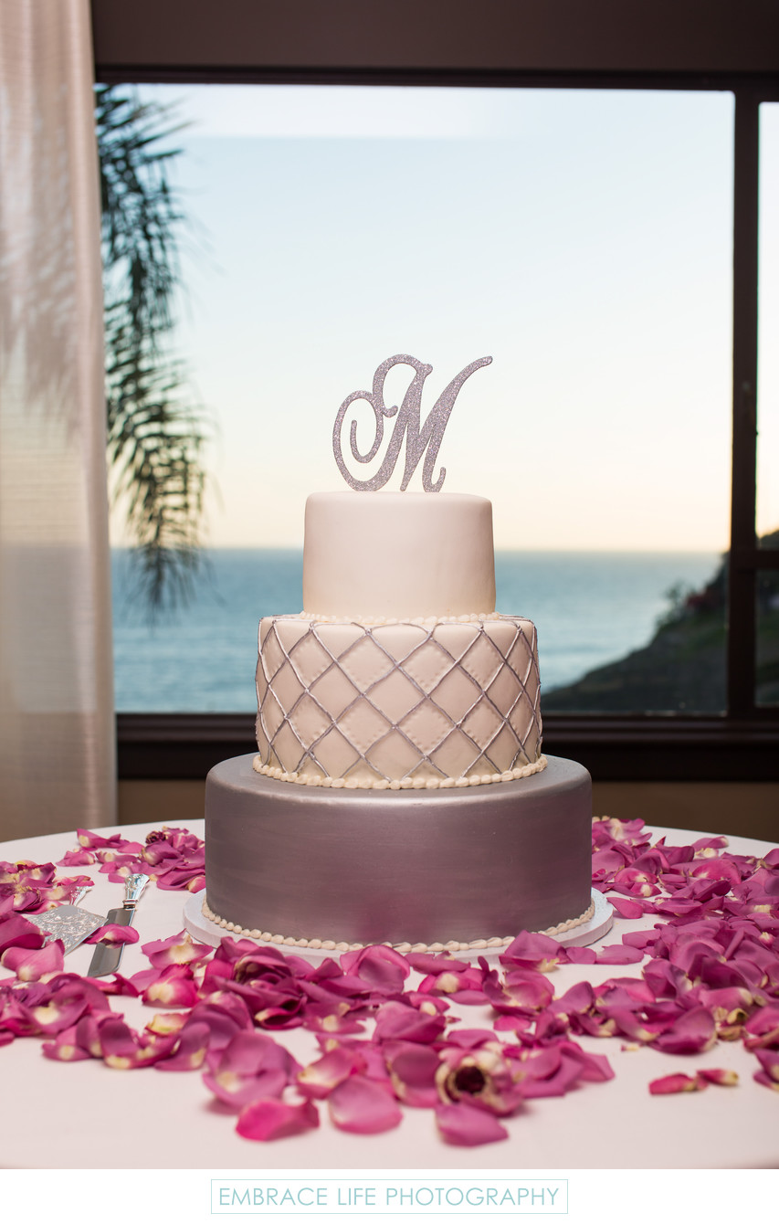 Silver and White Elegant Wedding Cake
