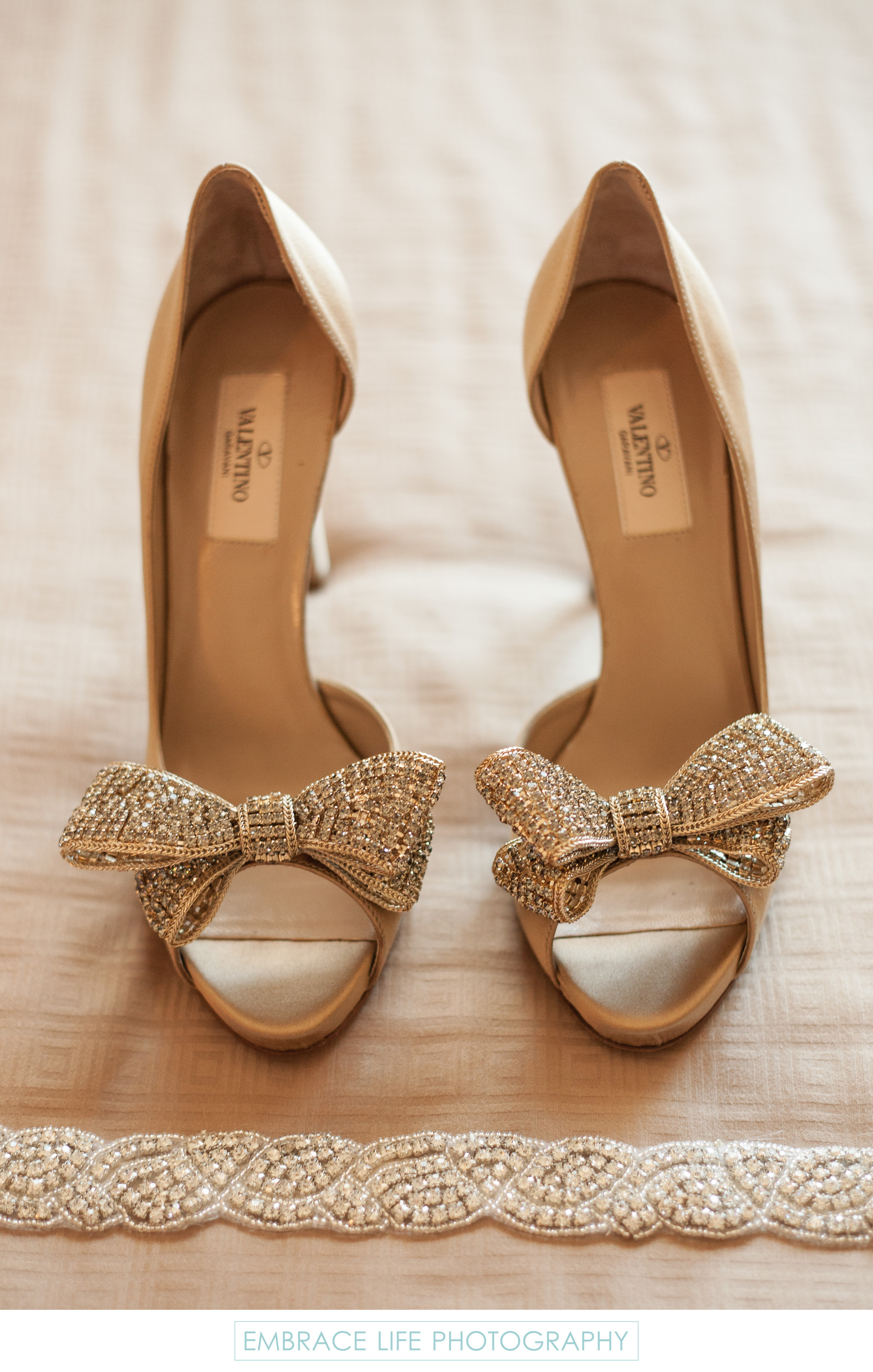 Valentino Rhinestone Bow Heels - Wedding Details Photography - Embrace ...