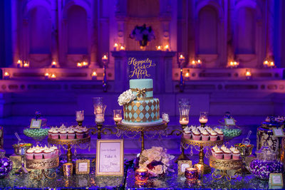 Luxurious Wedding Cake and Dessert Table at Vibiana