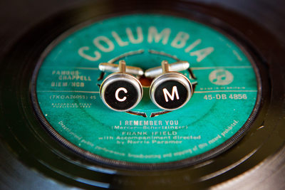 Vintage Monogram Cufflinks on Vinyl Record 45