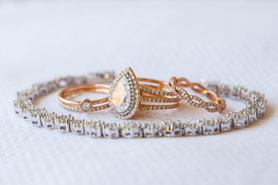 Pear Cut Diamond Engagement & Wedding Ring in Rose Gold
