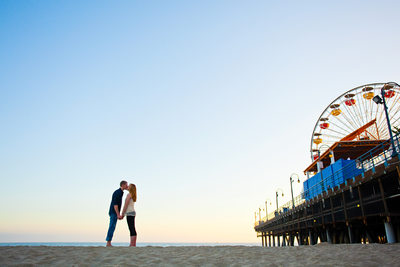 Engagement Portrait on the Beach at Santa Monica Pier