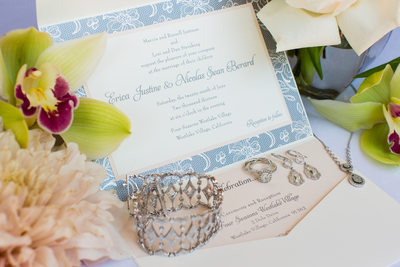 Blue Floral Wedding Invitation and Ring