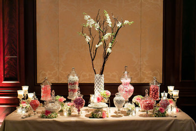 Wedding Reception Candy Table with Apothecary Jars
