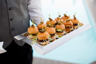 Sliders on Modern Silver Tray Served Poolside