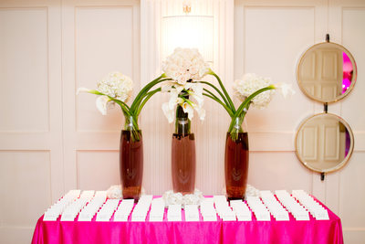 Hot Pink Wedding Reception Place Card Display Table