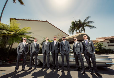 Groom and Groomsmen Photographed with Vintage Impala