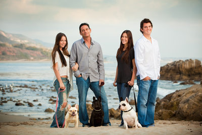 Family Portrait with dogs on Malibu Beach