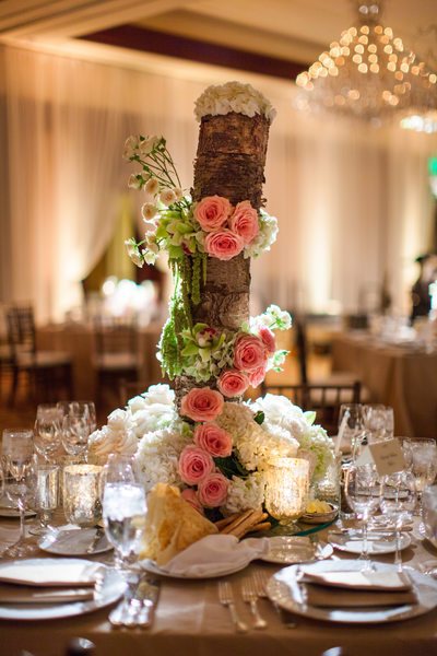 Rustic Wood Centerpiece Draped with Flowers