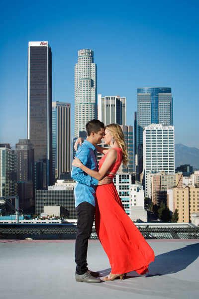 Downtown Los Angeles Engagement Portrait on a Rooftop