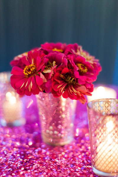 Fuchsia Gerbera Daisies with Gilded Candles