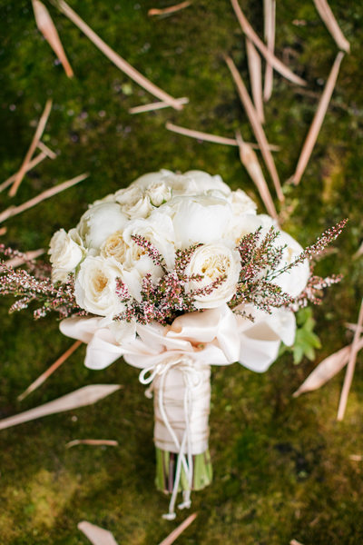 White Peony and Rose Bouquet With Calcynia