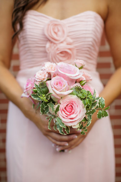Bridesmaid Holding Rustic Light Pink Rose Bouquet