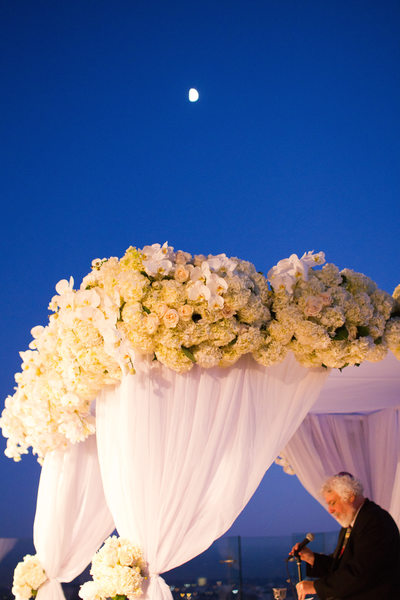 Moon Rises Above Wedding Ceremony Chuppah and Rabbi